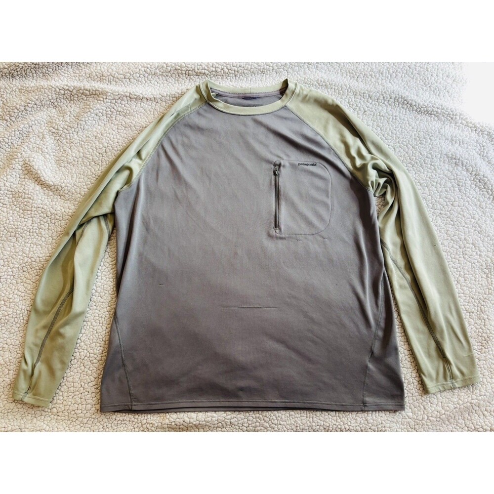 Patagonia Women’s Capilene Long Sleeve Performance Top Green Gray Size M Snags